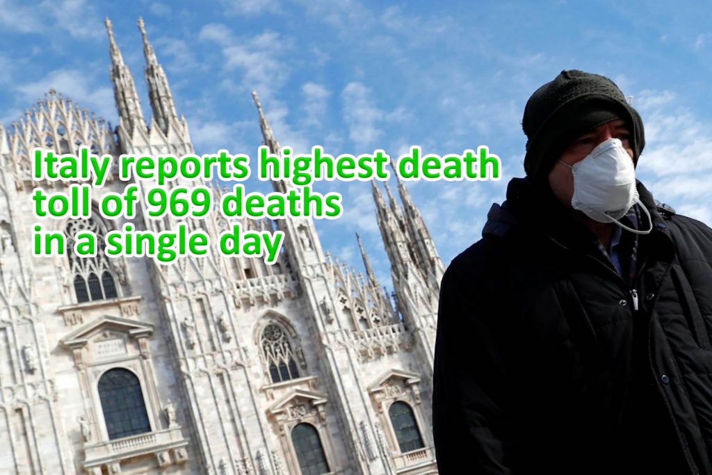 Italy reports the highest death toll of 969 deaths in a single day