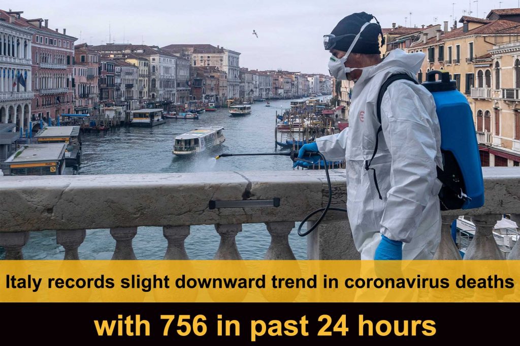 Italy records slight downward trend in coronavirus deaths with 756 in past 24 hours