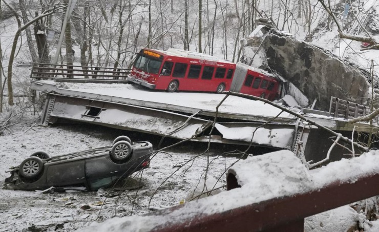 Pittsburgh bridge collapses, drops city bus into ravine
