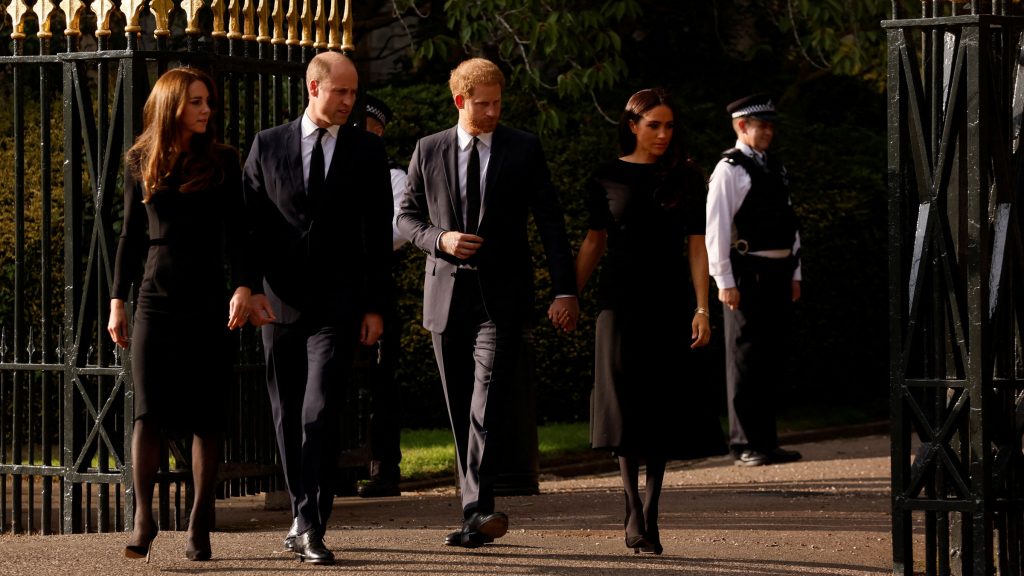 William and Harry seen together around the memorials to the Queen in Windsor.