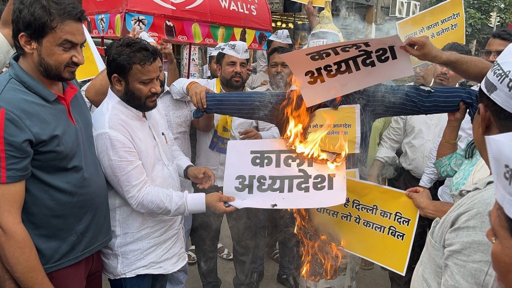 AAP takes to streets, burn effigies of Centre’s ordinance aap-takes-to-streets,-burn-effigies-of-centre’s-ordinance