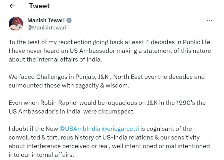 Cong slams Centre over US ambassador’s comments on Manipur violence cong-slams-centre-over-us-ambassador’s-comments-on-manipur-violence