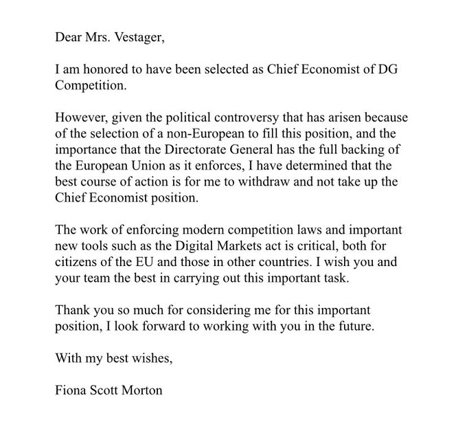 US economist declines top EU antitrust job offer after backlash us-economist-declines-top-eu-antitrust-job-offer-after-backlash