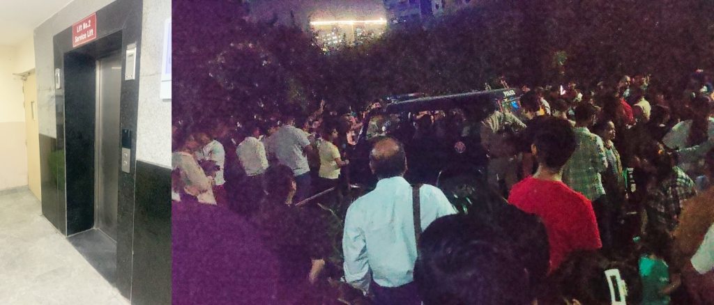 residents-protest-after-woman-dies-as-lift-malfunctions-in-noida-high-rise