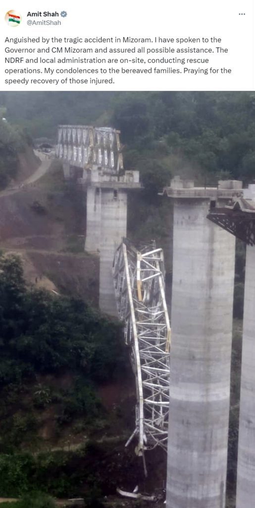 HM Shah mourns deaths in Mizoram bridge collapse hm-shah-mourns-deaths-in-mizoram-bridge-collapse