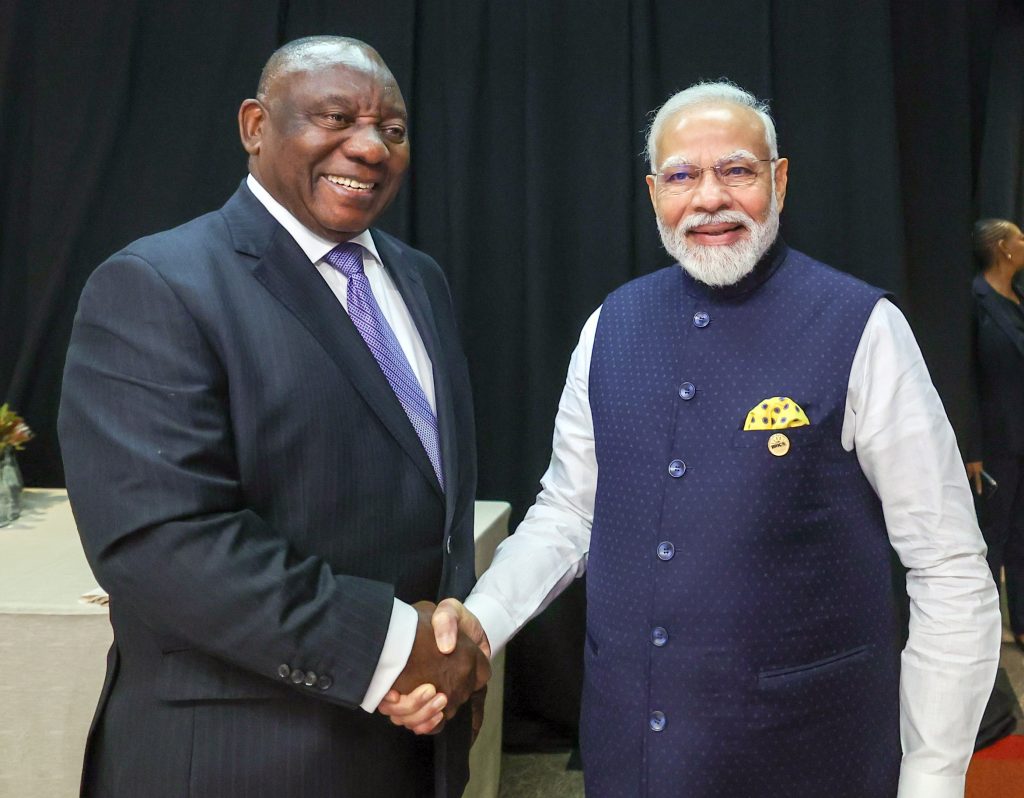 Modi holds talks with South African President Ramaphosa, accepts invitation to pay state visit (Lead) modi-holds-talks-with-south-african-president-ramaphosa,-accepts-invitation-to-pay-state-visit-(lead)