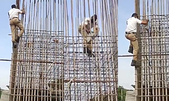 Hyderabad cop saves kitten stranded on under construction pillar hyderabad-cop-saves-kitten-stranded-on-under-construction-pillar