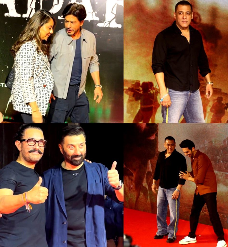 ‘gadar-2’-bash:-srk,-gauri-walk-hand-in-hand;-salman,-aamir-pose-together
