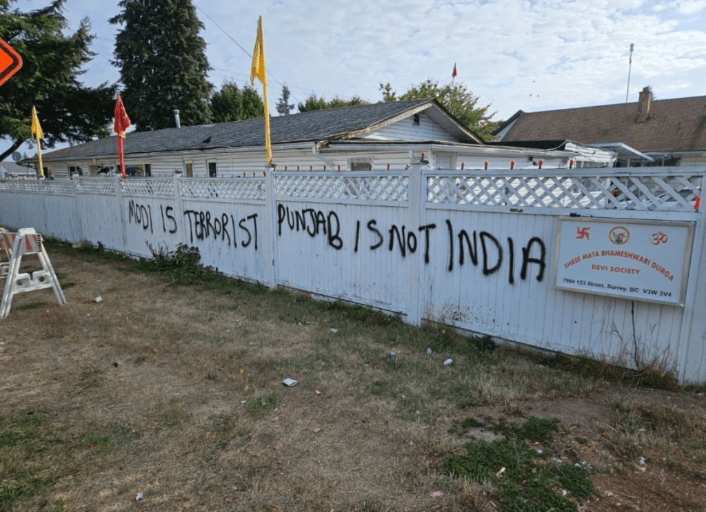 Ahead of Khalistan referendum, another Hindu temple defaced in Canada ahead-of-khalistan-referendum,-another-hindu-temple-defaced-in-canada