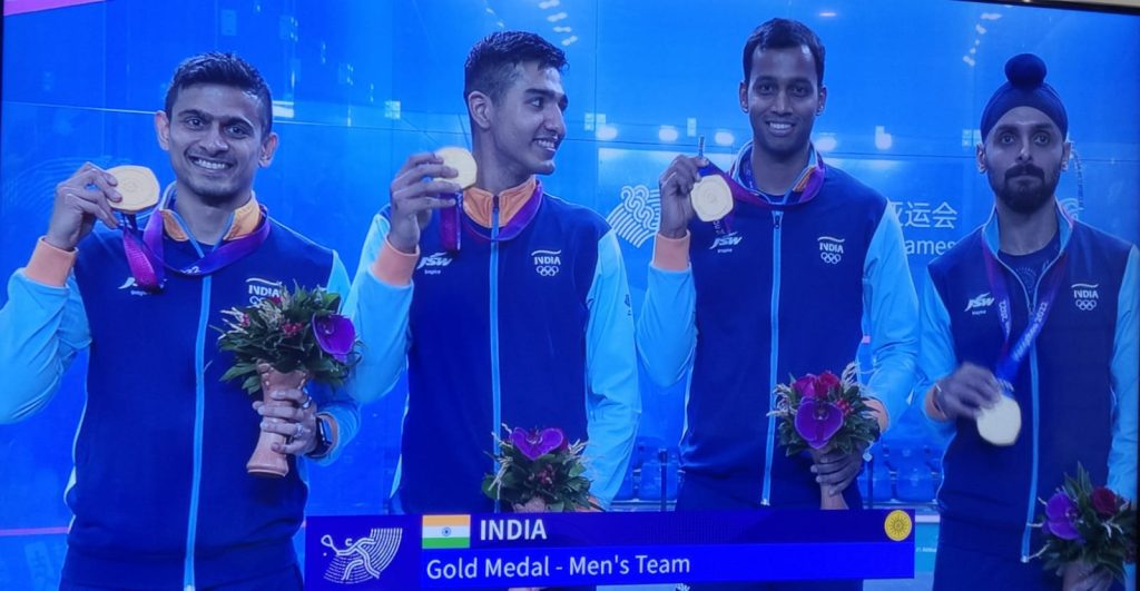 Asian Games: Abhay Singh wins from brink of defeat as India beat Pakistan to win squash team gold (Ld) asian-games:-abhay-singh-wins-from-brink-of-defeat-as-india-beat-pakistan-to-win-squash-team-gold-(ld)