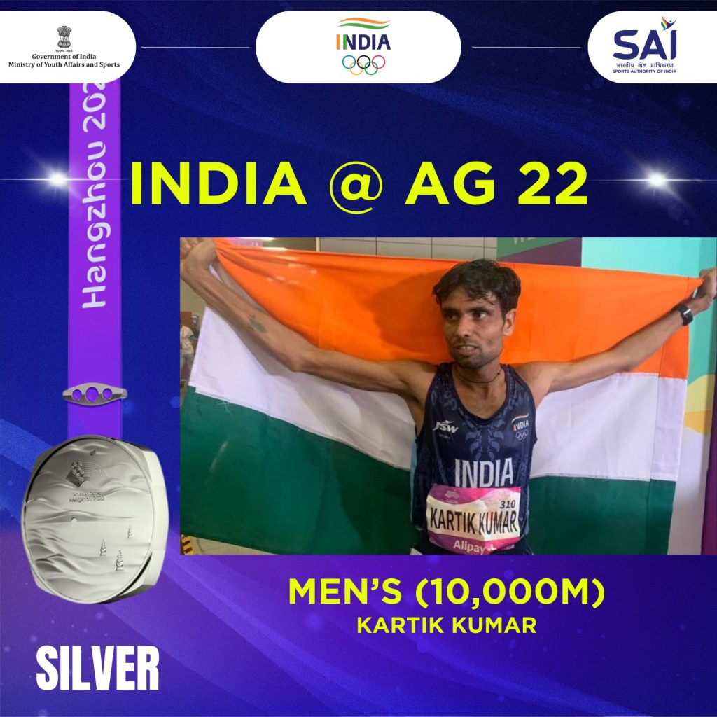 Asian Games: Karthik Kumar, and Gulveer Singh claim silver, and bronze in men’s 10,000m race. asian-games:-karthik-kumar,-and-gulveer-singh-claim-silver,-and-bronze-in-men’s-10,000m-race.