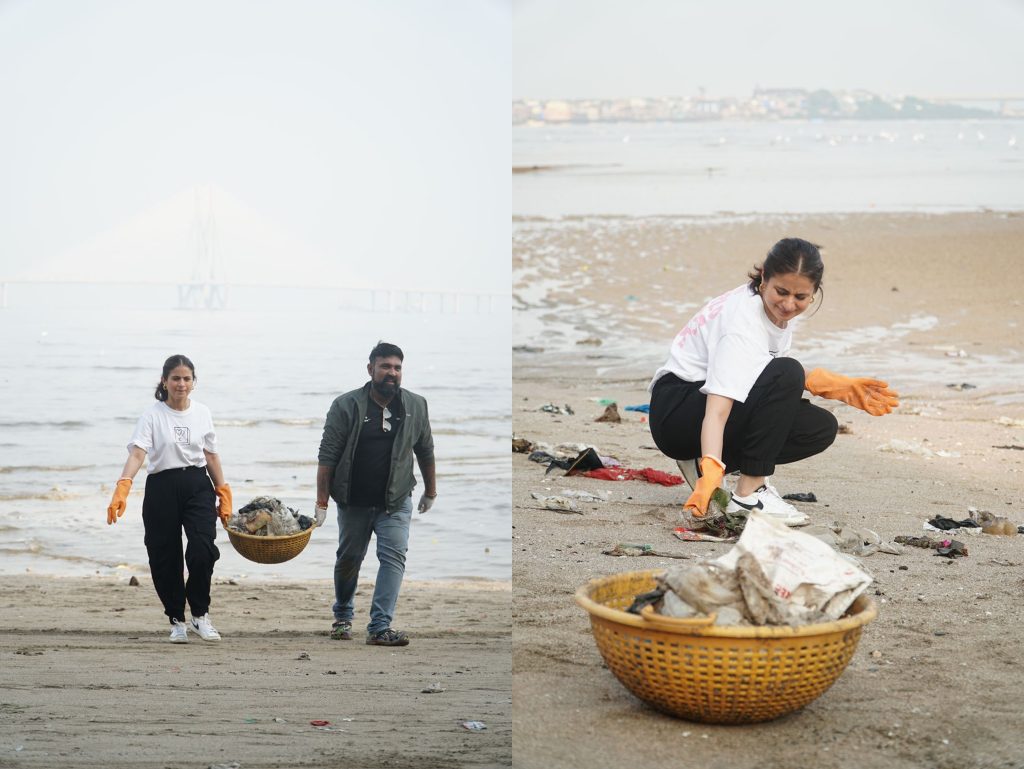 rasika-dugal-participates-in-beach-cleanup-drive-post-ganpati-visarjan