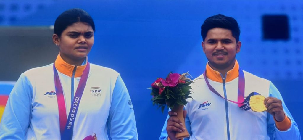 asian-games:-jyothi,-ojas-excel-as-india-win-compound-mixed-team-gold,-achieve-highest-ever-medal-haul