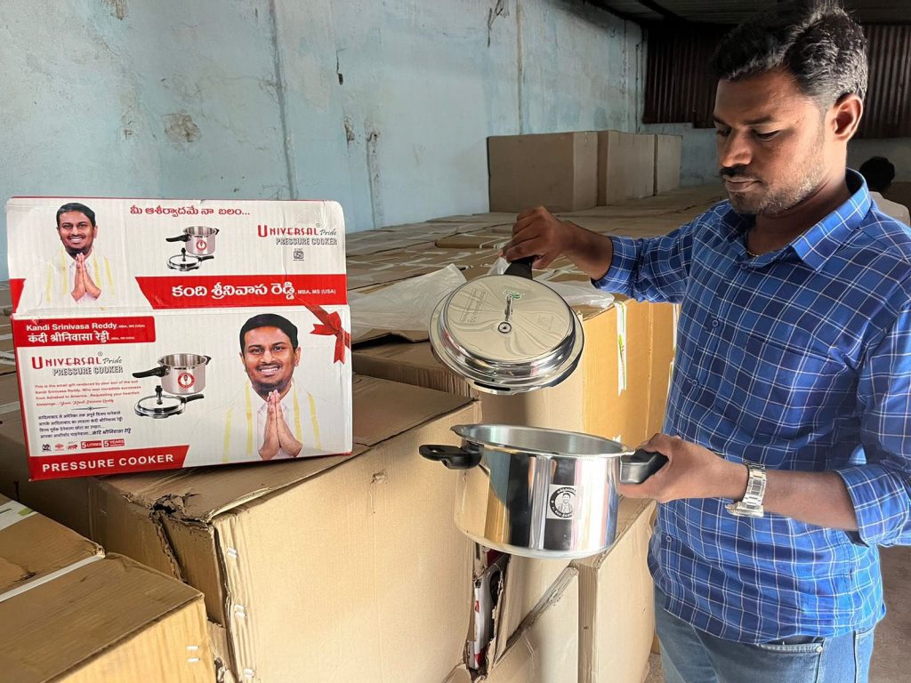 Telangana Congress leader booked for distributing pressure cookers telangana-congress-leader-booked-for-distributing-pressure-cookers
