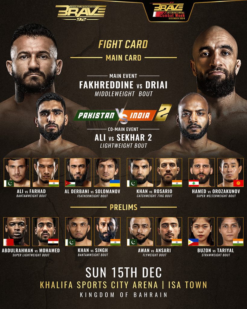 India vs Pakistan matchups at BRAVE CF 92