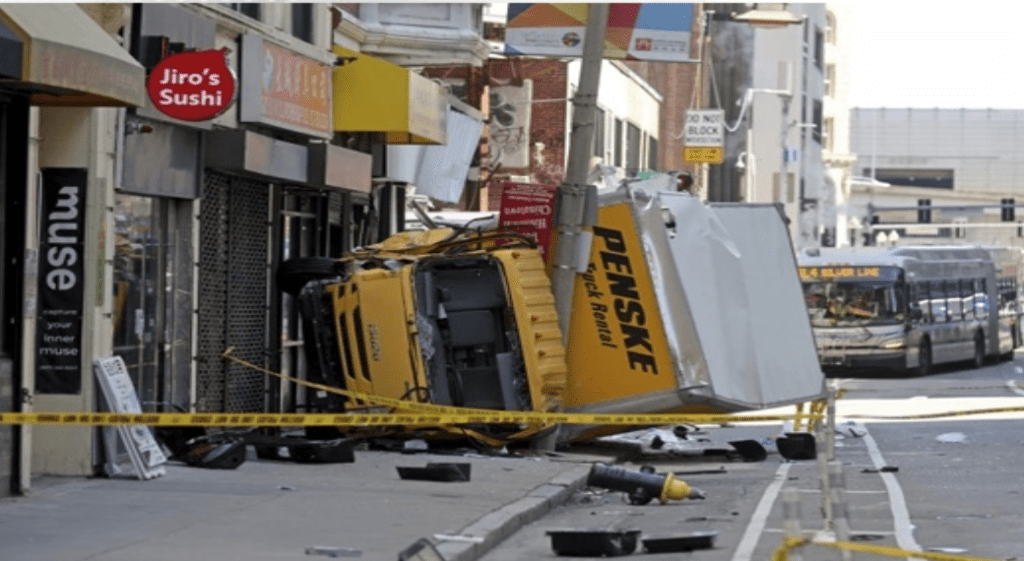 6 people injured after a truck crashes into building